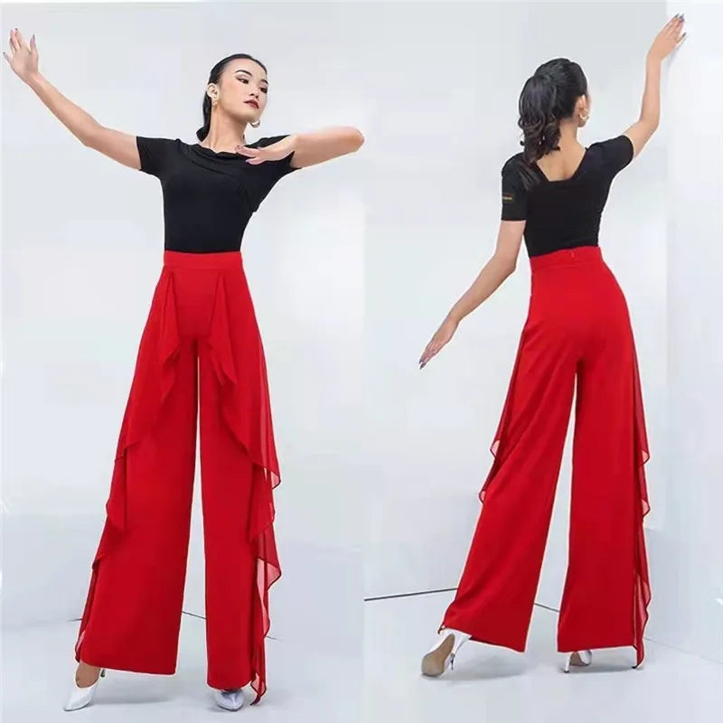 Dance Wide-Leg Pants Women's High-Waist Pants Lotus Leaf Side Loose Training Pants 2022 New Dance Female Pants