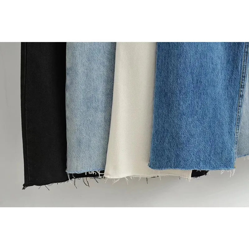 Jean Femme Taille Haute 2025 | Printemps-Automne | Décontracté Droit | Ourlet Brut Longueur Sol | Vintage