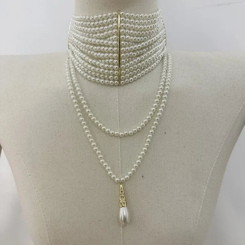 Modern Jewelry European and American Design Multi-Layer Simulated Pearl Tassel Pendant Necklace For Women 2025 New Hot Sale