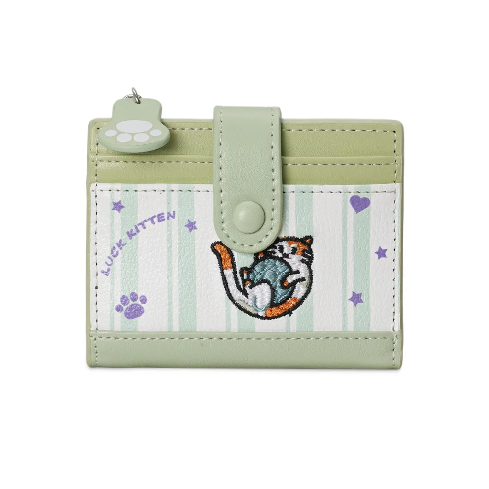Women's Cute Cartoon Embroidered Sausage Dog Wallet Zipper Coin Purse Double Fold Card Holder Wallet Ultra Thin Leather Money Clip