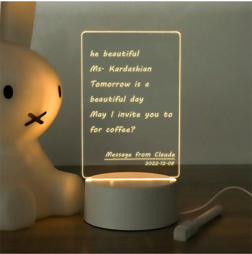 Lampe de Bureau Décorative USB | Tableau de Messages avec Stylo | Veilleuse de Chevet | Décoration Intérieure