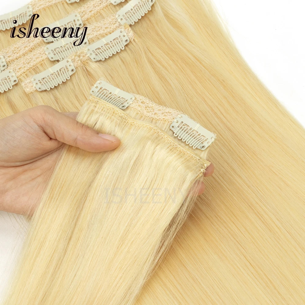 Extensions à Clips Cheveux Humains | Blonde Naturelle Brésilienne Remy | 12-20 Pouces | 7 Pièces/Set