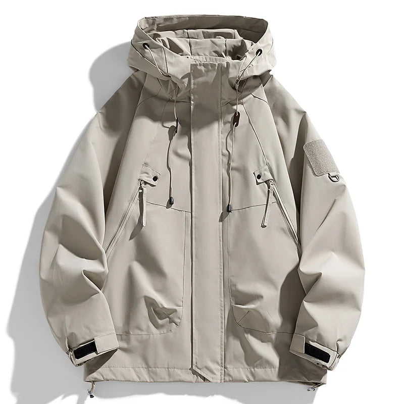 Coupe-vent homme Veste à capuche Manteau zippé Cargo Imperméable Blouson bomber noir Camping Veste de randonnée à capuche Softshell fine et ample