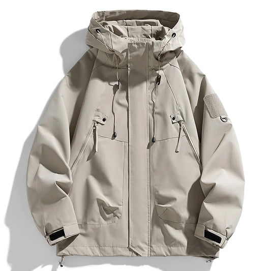 Coupe-vent homme Veste à capuche Manteau zippé Cargo Imperméable Blouson bomber noir Camping Veste de randonnée à capuche Softshell fine et ample