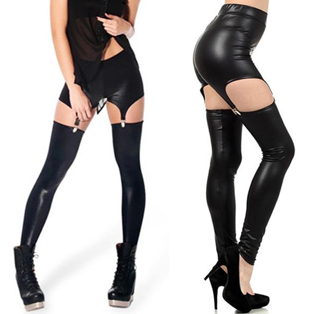 Legging Faux Cuir Bretelles Femme | Style Punk | Boucles Ceinture | Bas Sur-Genou Streetwear Sexy