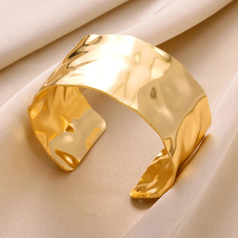 Exquisite Classic Bump Pattern Opening Bangles Bracelet For Women Cuff Bracelet Gold Color Stainless Steel Hand Ornament Gift
