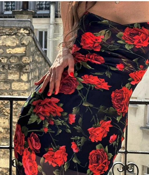 Party Dresses For Women Sexy Bodycon Floral Print Sleeveless Evening Dress Package Hip Contrast Vestidos Temperament Trendy Slim
