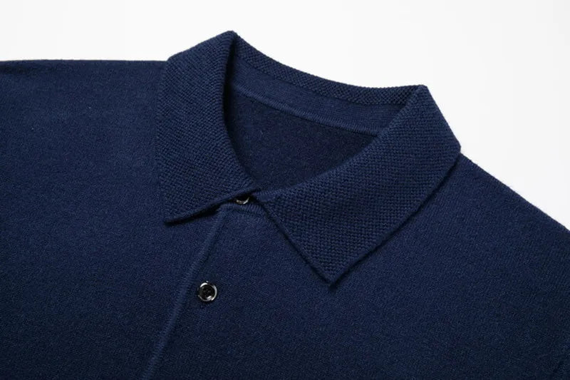 Luxury Men's Cashmere Sweater 100% Merino Wool Buttoned Pullover Autumn Winter Polo Collar Knitwear Male Casual Warm Jumper Tops