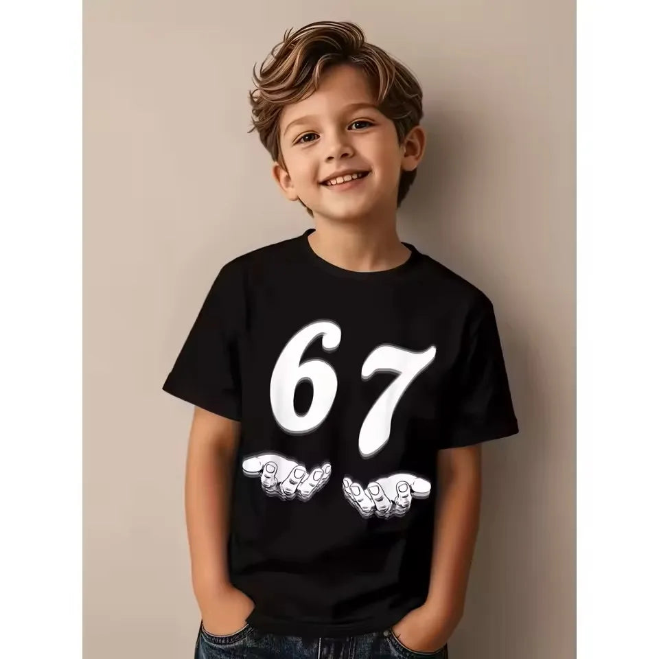 Boys & Girls 6 & 7 Number T-Shirt - Soft Breathable Tee with Neon Glow-in-the-Dark 6 & 7 Design, Machine Washable Spring Summer