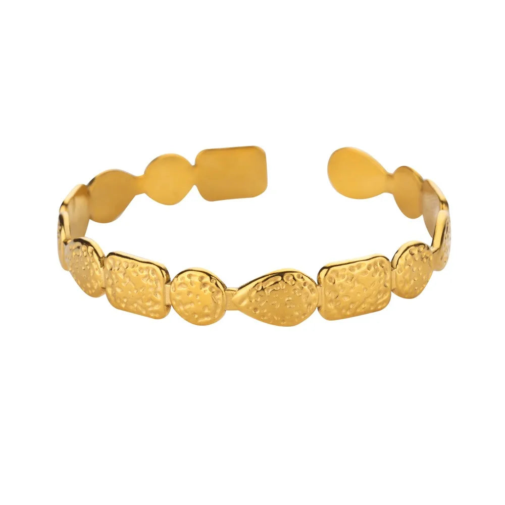 Exquisite Classic Bump Pattern Opening Bangles Bracelet For Women Cuff Bracelet Gold Color Stainless Steel Hand Ornament Gift