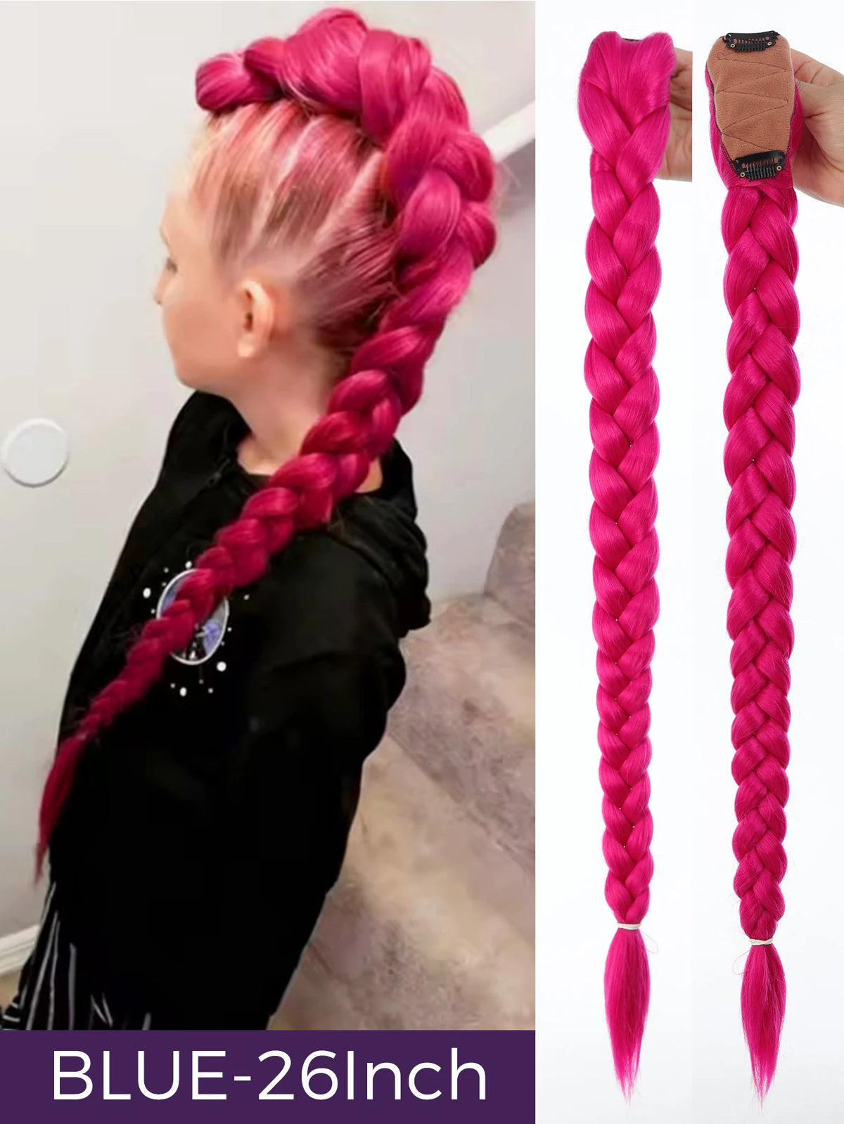 Queue de Cheval Tressée Violette | 32 Pouces | Tinsel Brillant | Extensions Super | Cosplay & Noël | Enfants & Filles