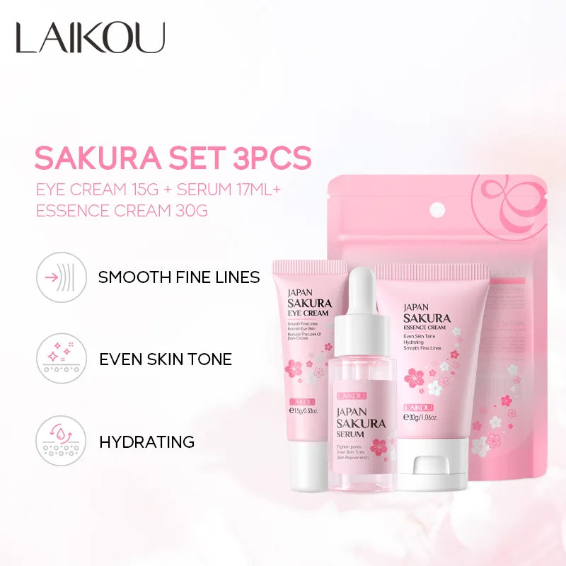LAIKOU Vitamin C Skin Care Sets 3pcs Face Cream Serum Eye Cream Moisturizing Anti Wrinkles Facial Care Kit