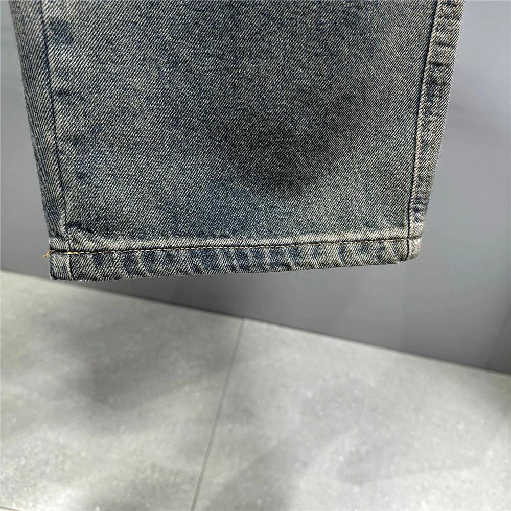 American Streetwear Baggy Jeans For Men's Clothing Vintage Distressed Gray Denim Pants Harajuku Casual Skateboard Pants Male