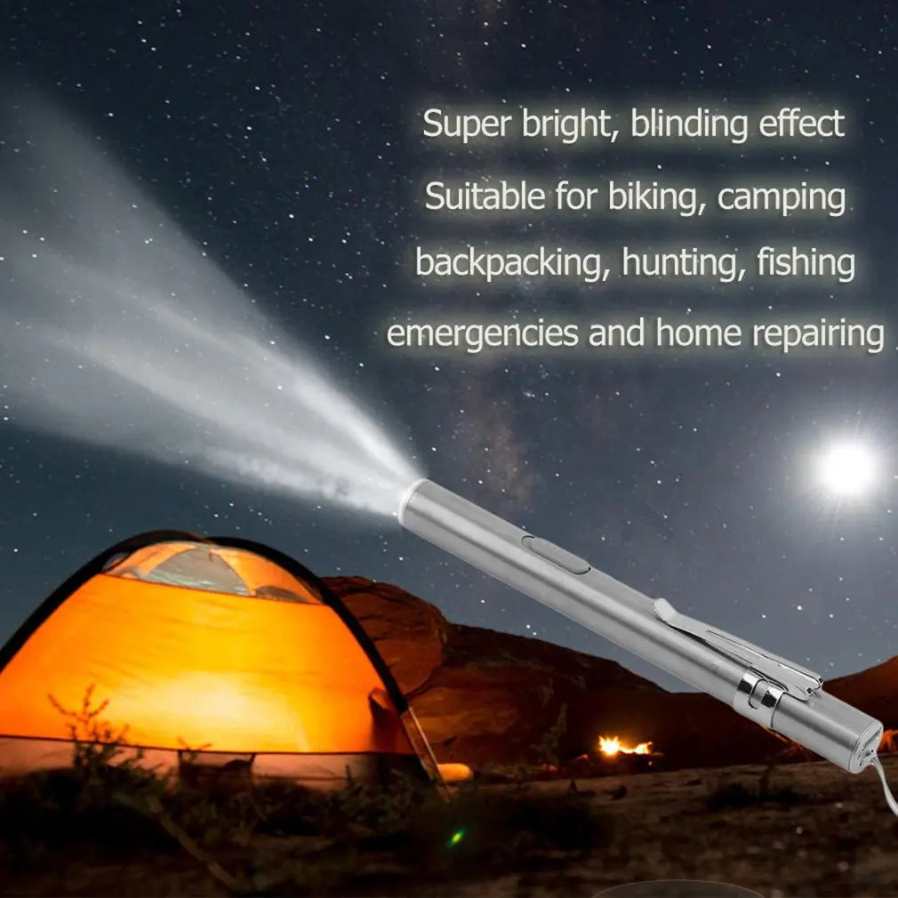 USB Rechargeable Portable Pen Light Handy Mini Medical Flashlight LED Torch Lamp with Stainless Steel Clip Pocket LED Lights