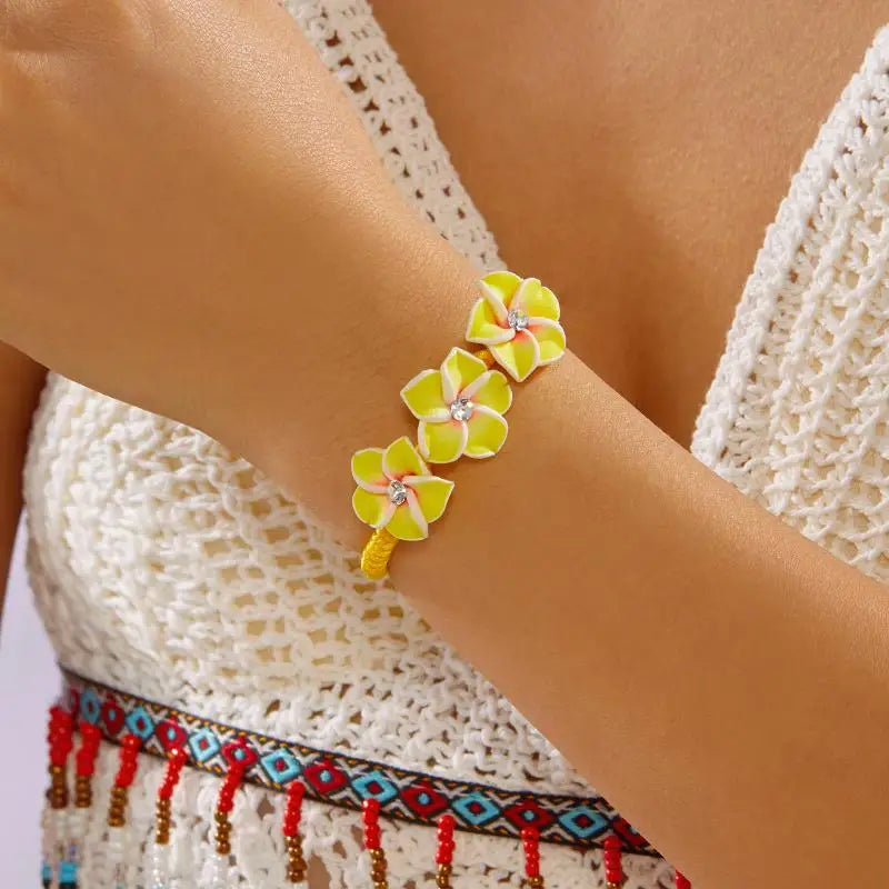 Trendy Handmade Boho Flower Bracelet for Women Bead Rope Adjustable Bangle Beach Holidays
