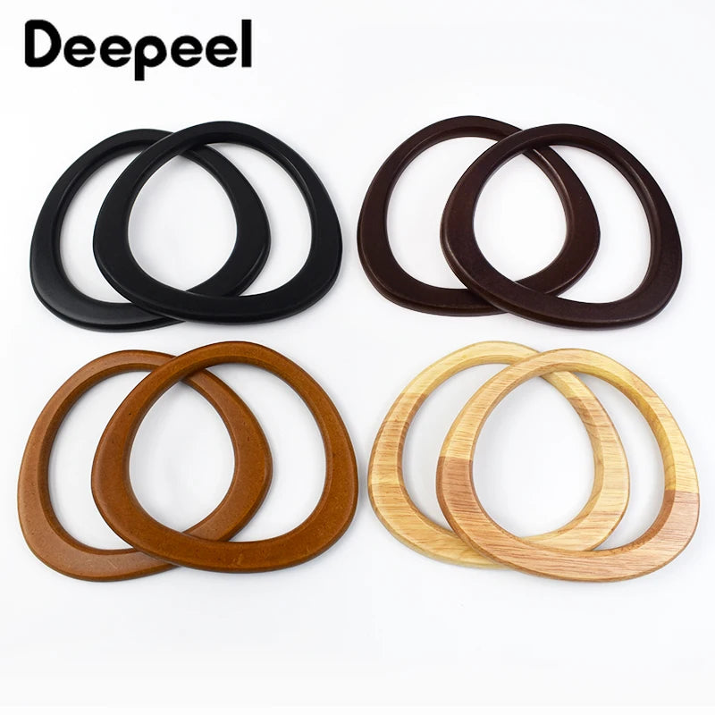2/4Pcs Deepeel 14.5*12.5cm D Shape Women's Handbag Wooden Handle Handcrafted Woven-Bag Purse Wrist Handles DIY Bags Accessories