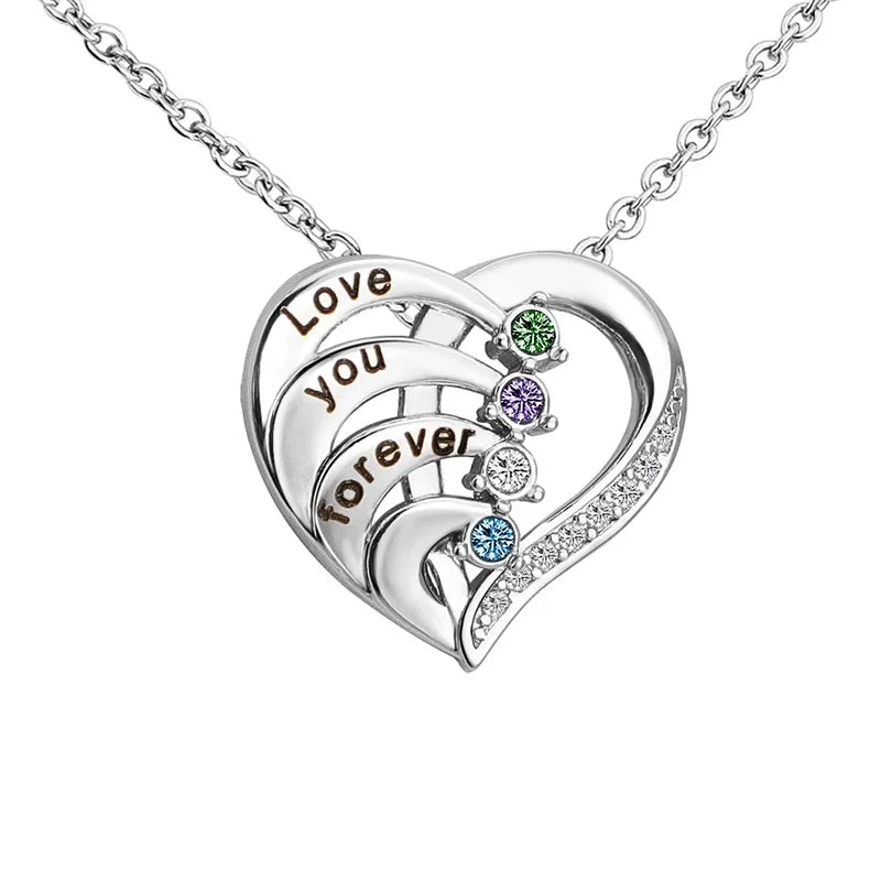 Collier Prénom Personnalisé Pierre de Naissance | Cœur Promesse Gravée | Pendentif | Cadeau Noël Bijou