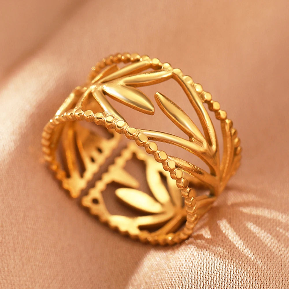 Bague Acier Inoxydable Vintage Ajourée Réglable | Luxe Léger | Statement Élégant | Bijou Femme