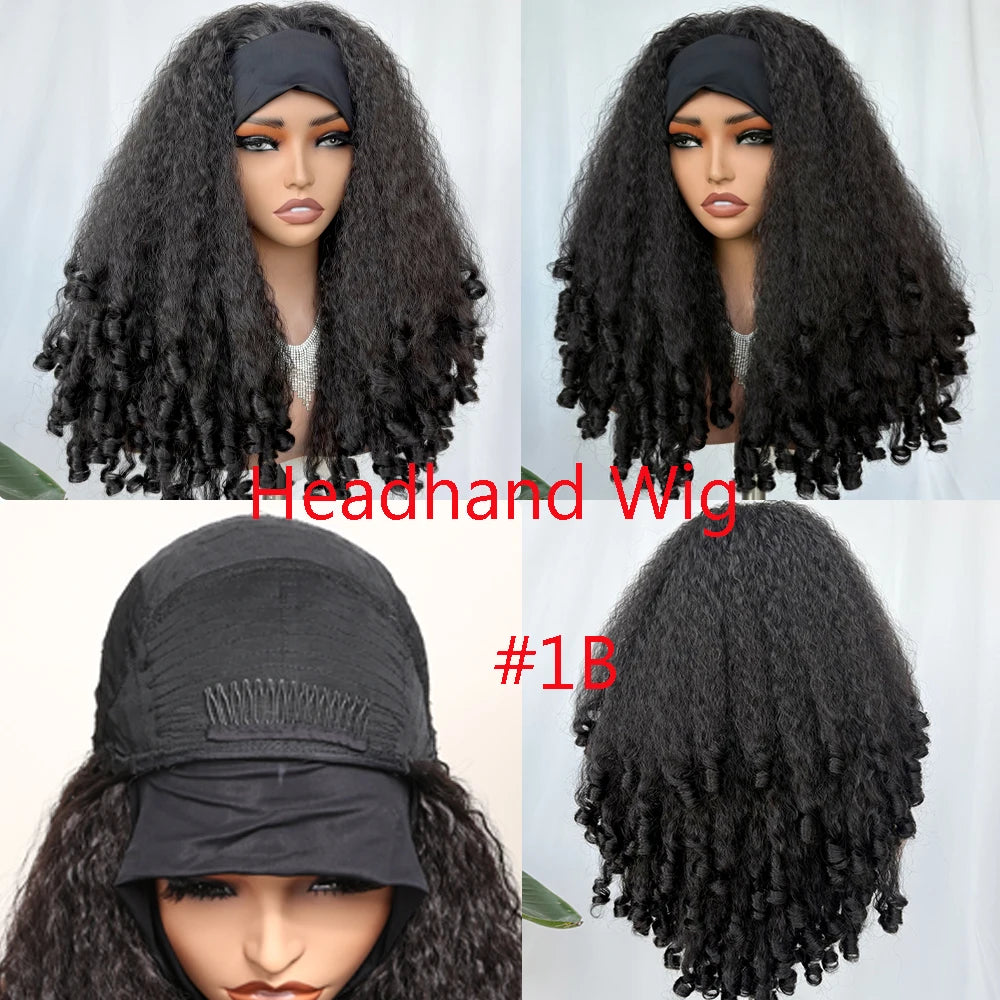 X-TRESS Afro Curly V Part Wig with Bouncy Curls Synthetic Kinky Straight Glueless Hair for Women No Leave out Clip in Half Wig