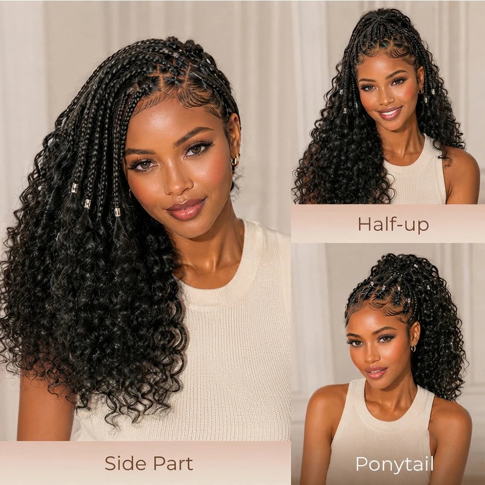 Glueless Knotless Braided Wigs Water Wave 13x6 HD Lace Human Hair Frontal Wigs Pull Go Glueless Wigs Human Hair With Drawstring