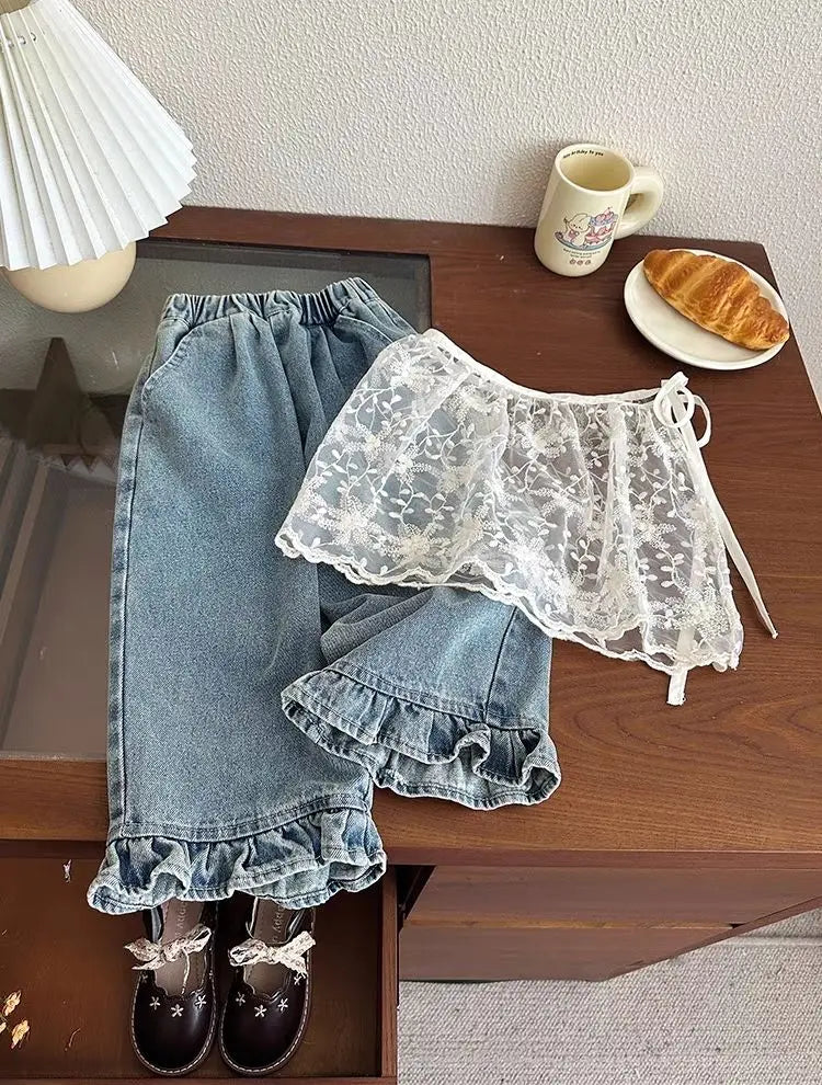 Jean Fille Printemps-Automne | Casual Large Jambe Large | Enfant Baby | Vêtements Polyvalents