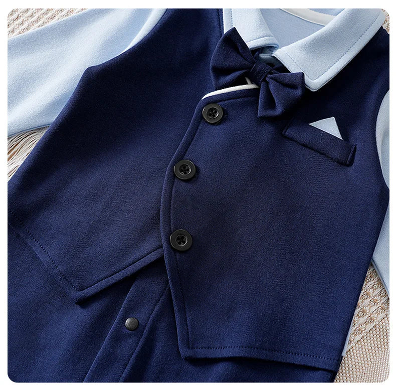 0-18 Baby Bodysuit Gentleman Style Handsome Formal Cotton Comfortable Soft Boys And Girls Summer Short-Sleeved Newborn Clothes