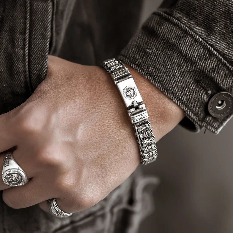 Handmade Creative Bracelets Men Lucky Buddhist Scripture Turn Beads Retro Six-character Mantra Personalized Fashion Jewelry Acc.