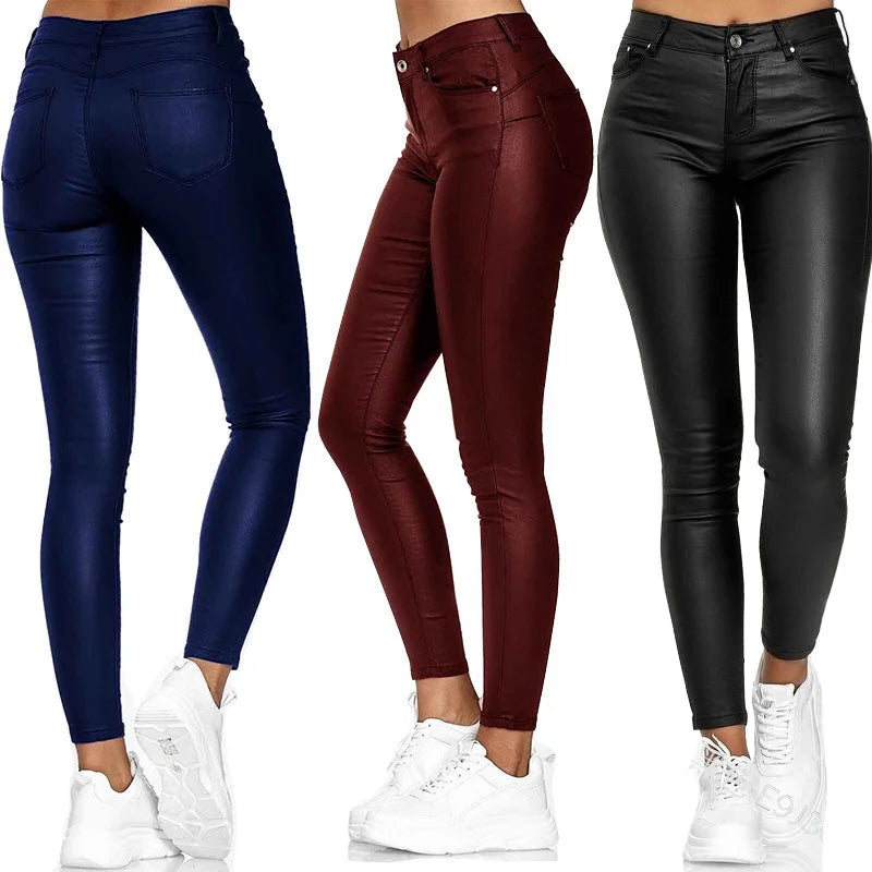 Pantalon Cuir PU Femme 2025 Mode Sexy | Élastique Casual | Legging Solide Bodycon | Streetwear