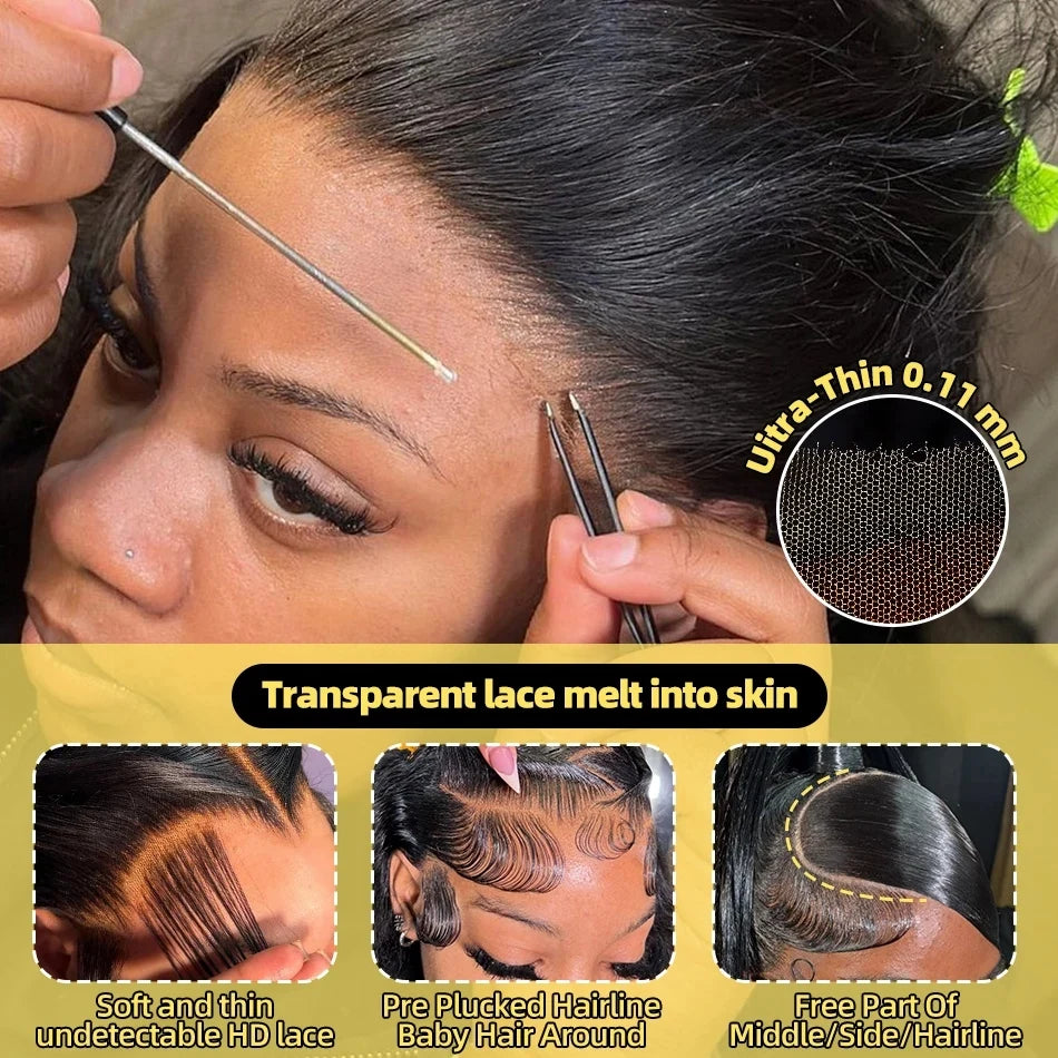 40 30 Inch Bone Straight 13x6 HD Lace Frontal Human Hair Wig Straight 13x4 Transparent Lace Front Wig Pre Plucked Glueless