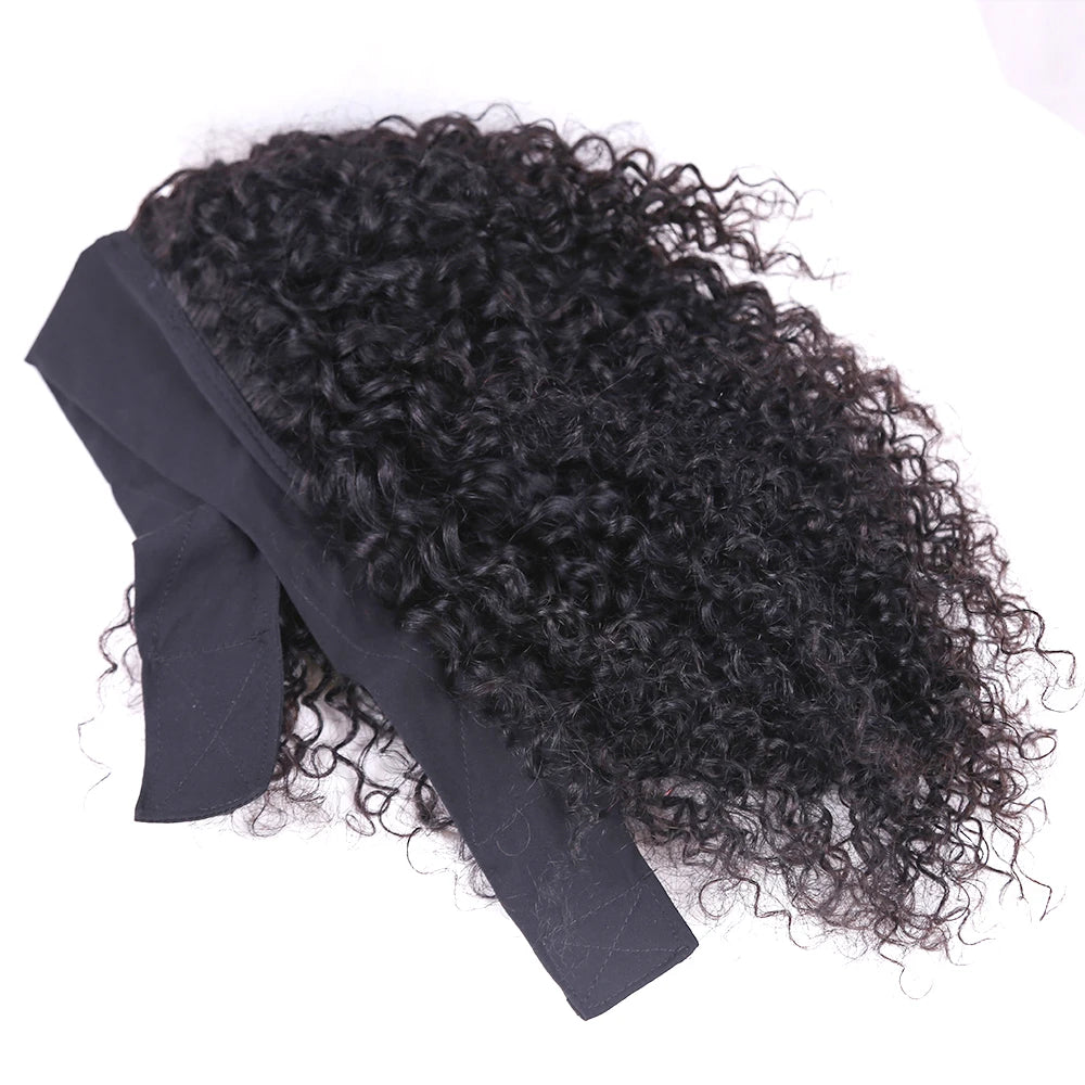 Perruque Headband Kinky Curly | Machine Made | Cheveux Humains Brésiliens Remy | 180% Densité | Couleur Naturelle