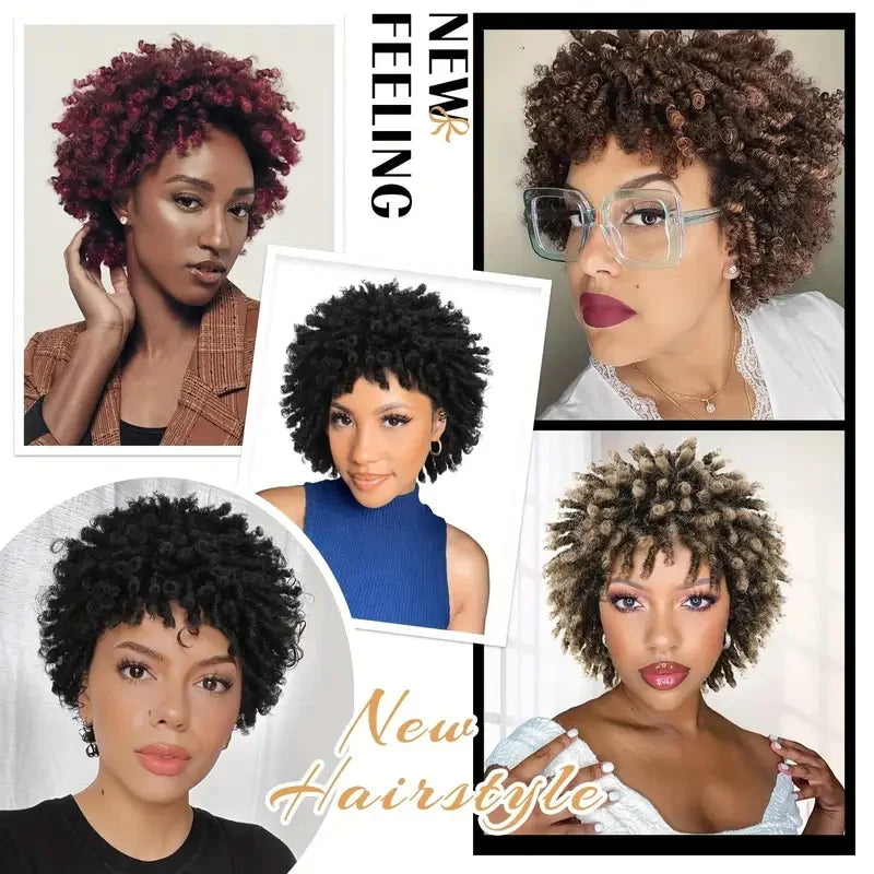 Perruque synthétique courte à fausses locks bouclées