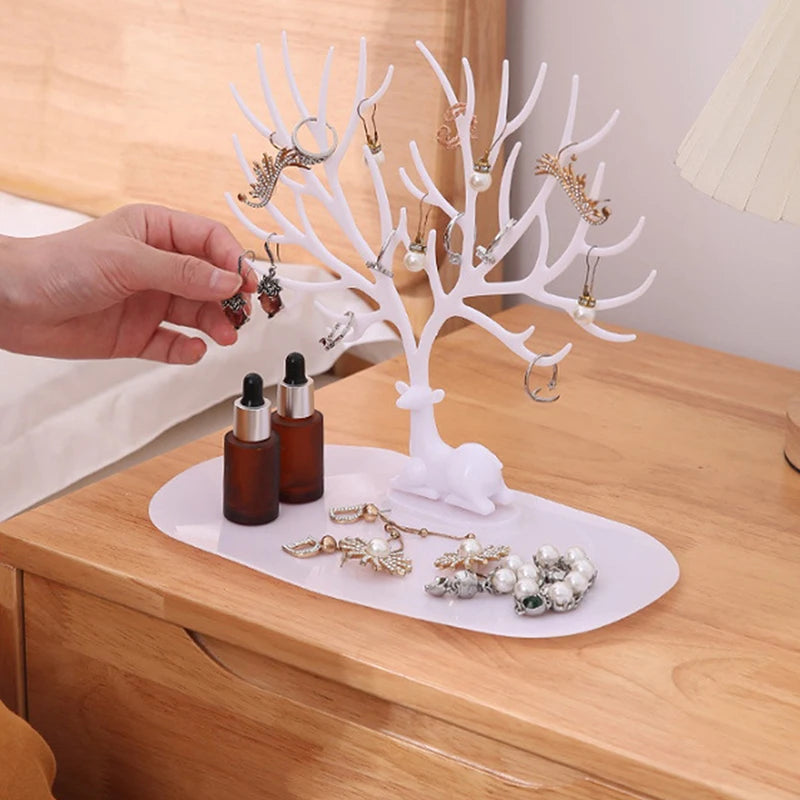Jewelry Display Stand Tray Tree Storage Racks Earrings Necklaces Rings Jewelry Boxes Case Desktop Organizer Holder Makeup Decor