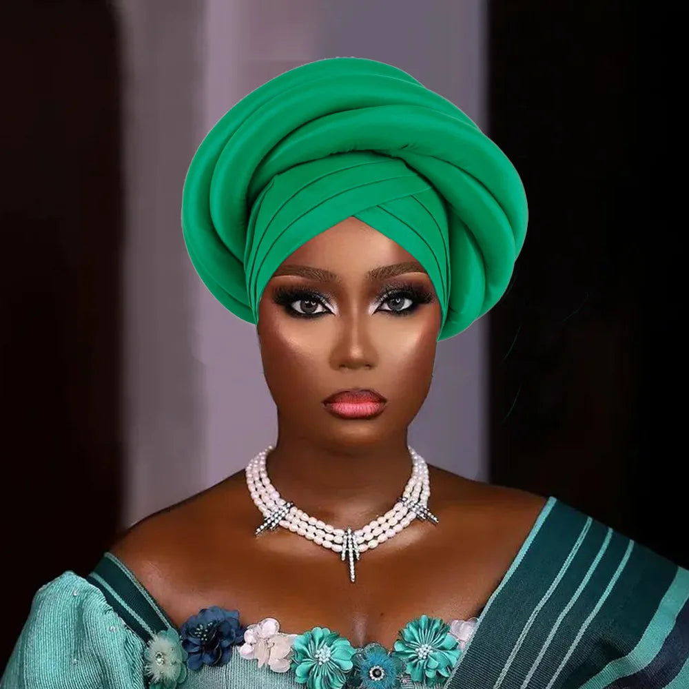 Turban Tressé Africain | Soie Lagos Autogele | Foulard Tête | Femme Africaine & Musulmane | Mariage & Fête | Headwrap