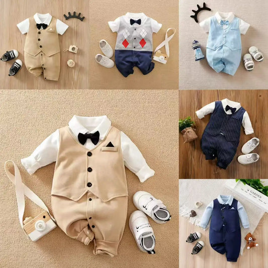 0-18 Baby Bodysuit Gentleman Style Handsome Formal Cotton Comfortable Soft Boys And Girls Summer Short-Sleeved Newborn Clothes