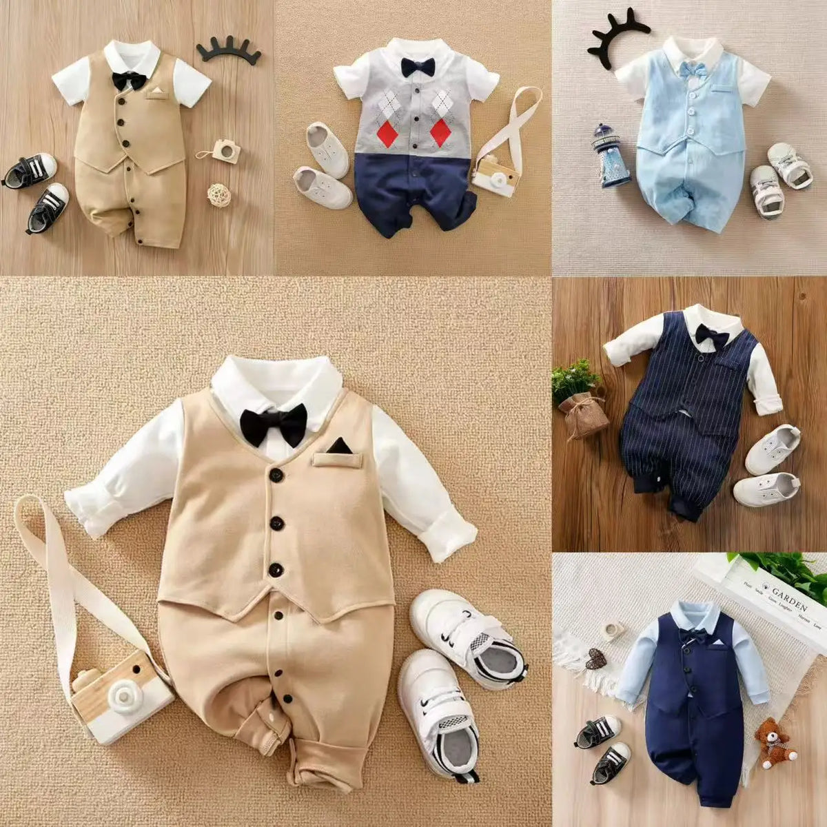 0-18 Baby Bodysuit Gentleman Style Handsome Formal Cotton Comfortable Soft Boys And Girls Summer Short-Sleeved Newborn Clothes