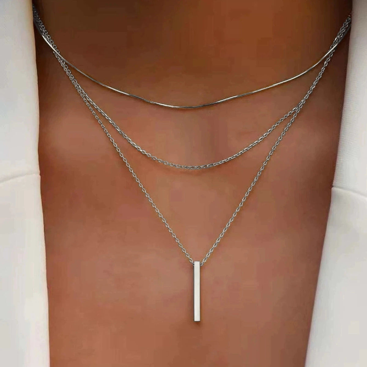 Collier Pendentif Barre Métal Multicouche | Or Chaîne Clavicule | Port Quotidien | Bijou Femme