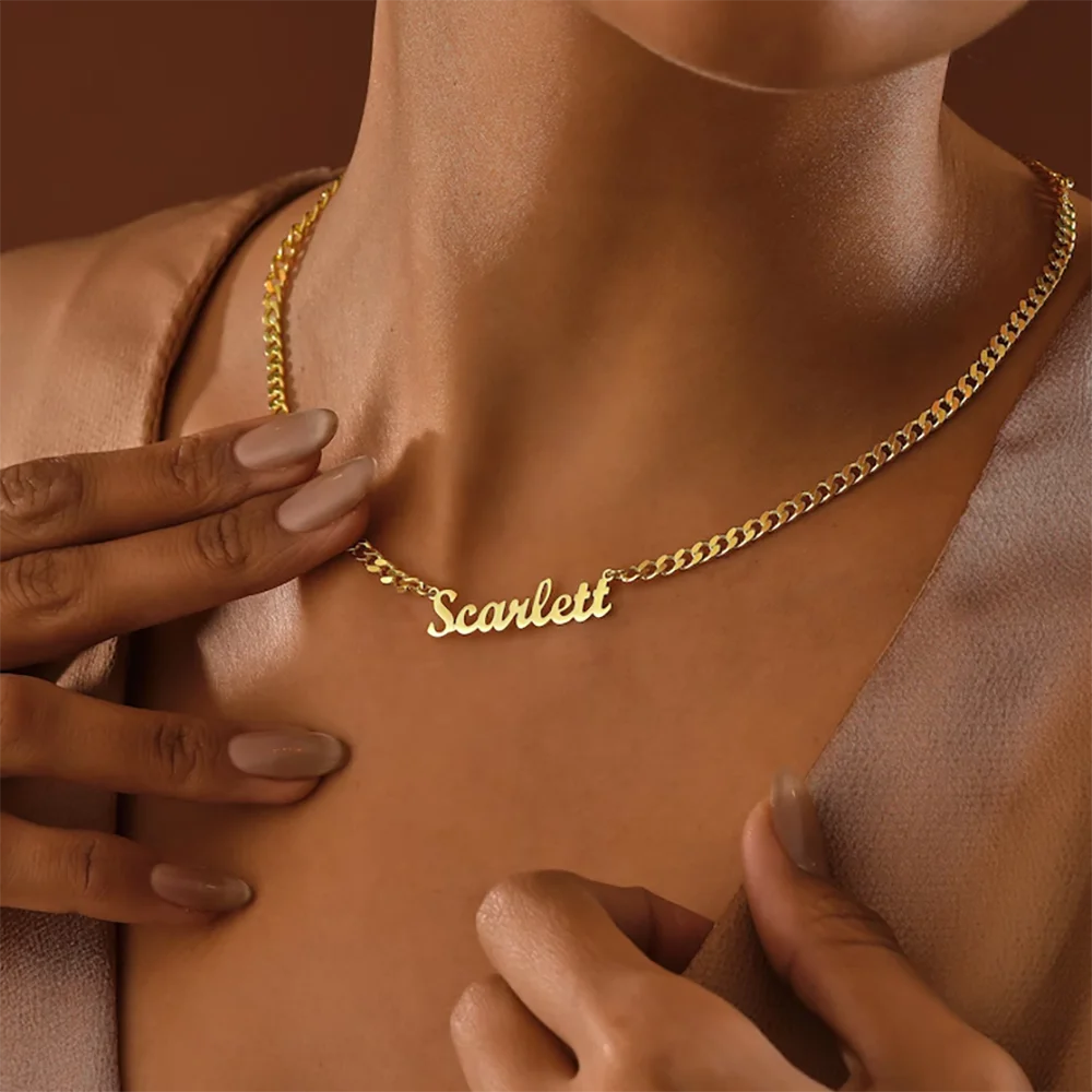 Customized Name Necklace for Girl, 18K Gold Curb Chain Name Necklace, Personalized Name Necklace, Gold Curb Chain,