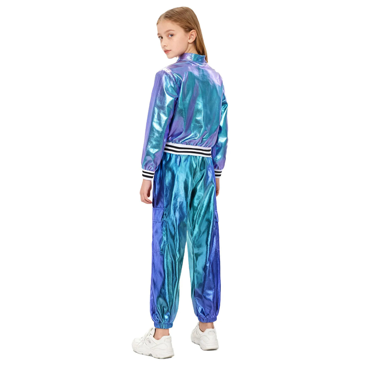 Ensemble Danse Fille Hip Hop | Veste Bomber Métallique & Pantalon | Costume Scène Carnaval Jazz
