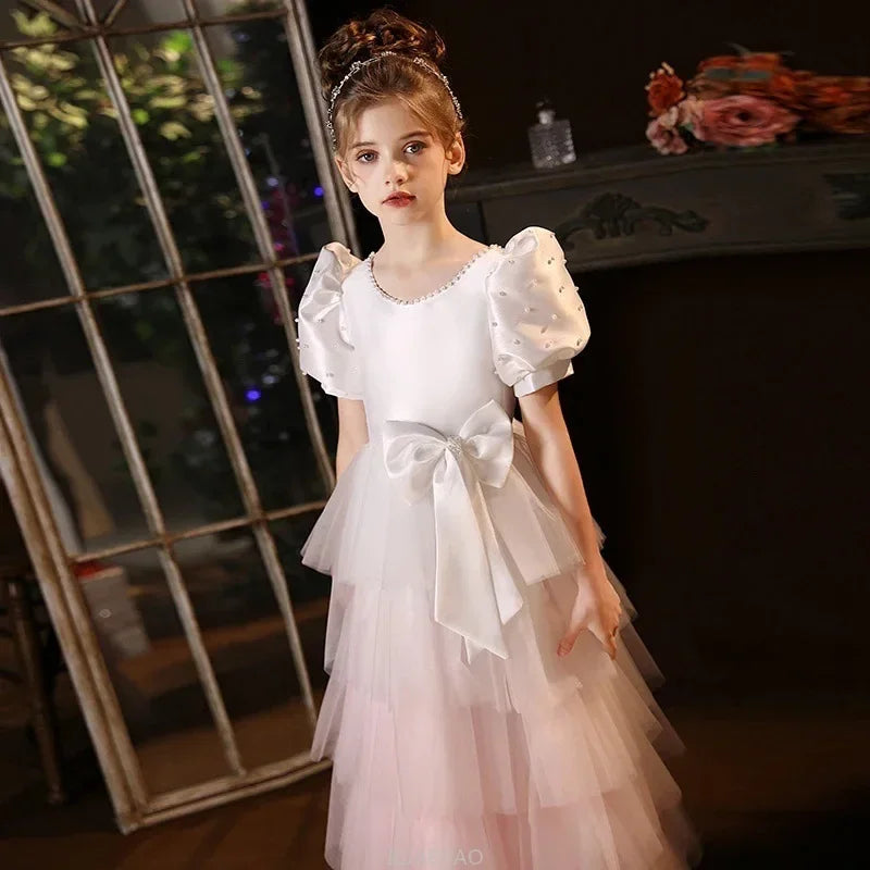 Long Dress Girls Princess Dresses Costumes Host Cake Tutu Gown Costume Wedding Flower Girl Outfits Children Birthday Clothes