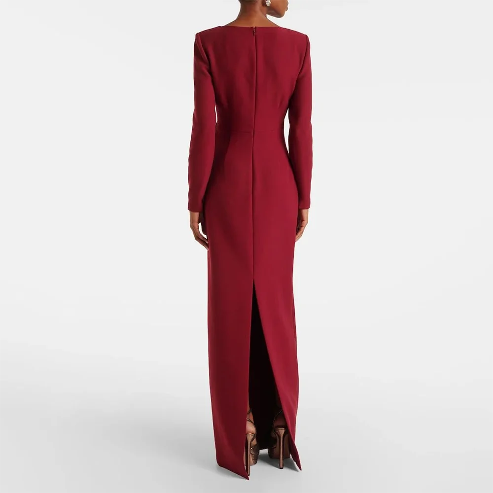 Elegant Evening Dress Customized V-Neck Long Sleeves Modern Jersey Evening Gowns Pleated Flower Straight Prom Dresses