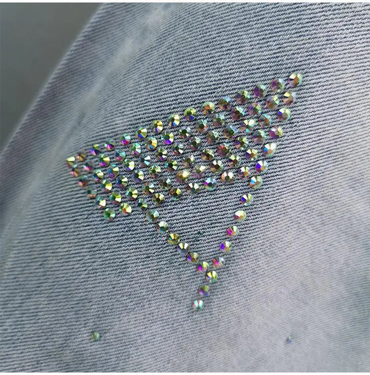 High-Waisted Jeans For Summer 2026 New Loose Elastic Waist Hot-Pressed Diamond Pants Women's Casual Denim Trousers