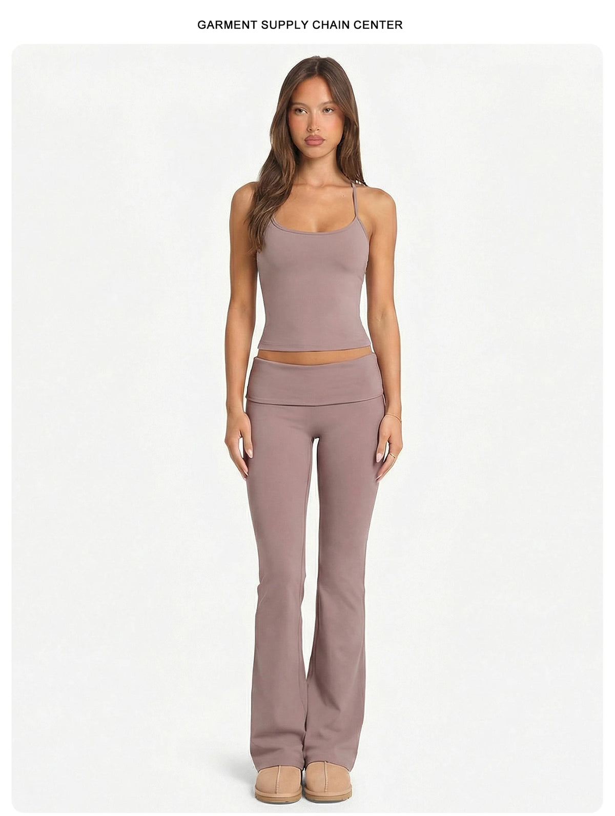 2 Piece Yoga Set Women Foldover Waist Flare Pants Bell Bottoms Tank Top Matching Set Gym Workout Fitness Wear Lounge Wear Suit