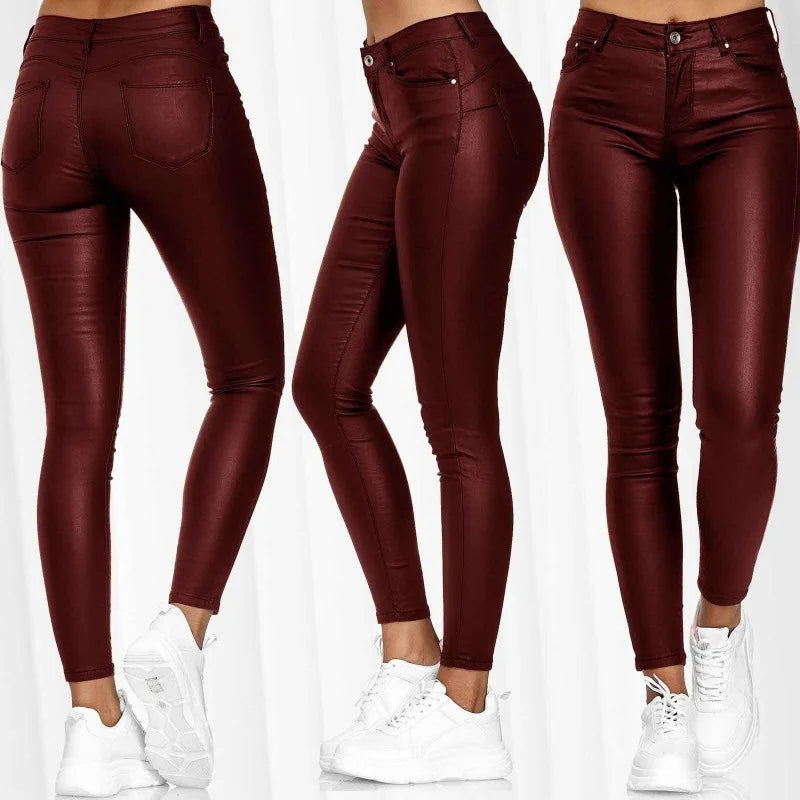 Pantalon Cuir PU Femme 2025 Mode Sexy | Élastique Casual | Legging Solide Bodycon | Streetwear