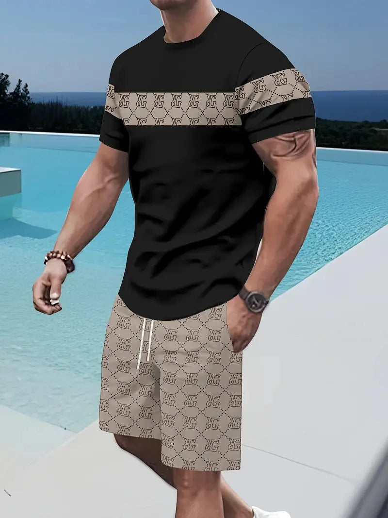 Ensemble t-shirt imprimé et short pour homme | Cordon de serrage