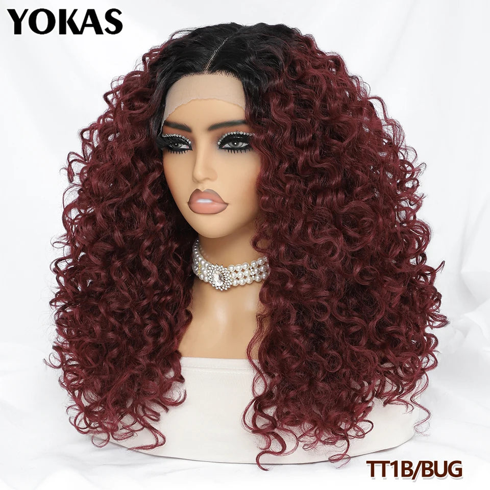 20 Inch Curly Synthetic Lace Front Wig For African Women Black T Part Blonde Curly Lace Frontal Wig For Afro Female