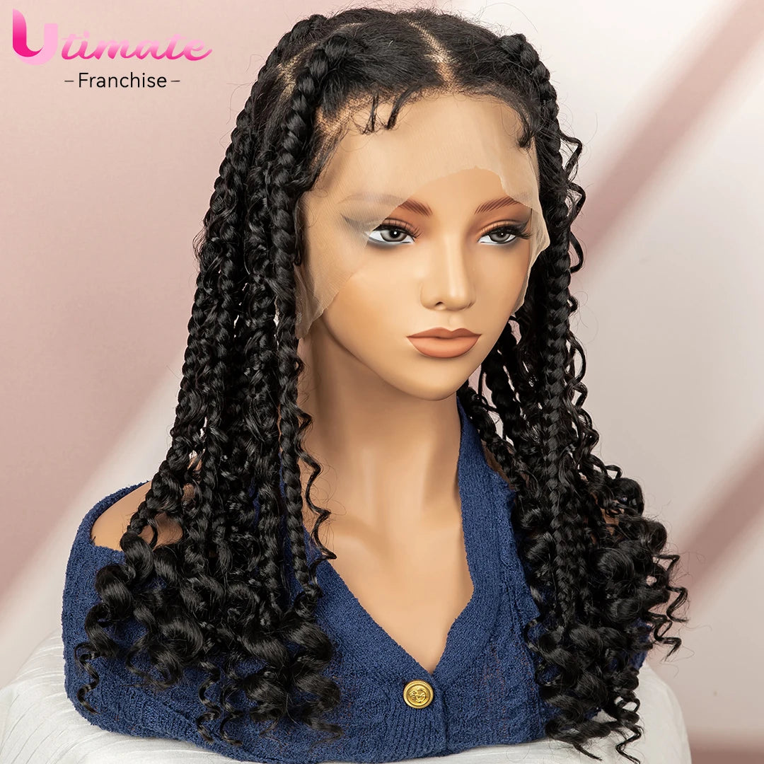Perruque Full Lace Tresses Box Braids Boho Knotless | 16 Pouces | Bob Court | Synthétique Crochet | Femme