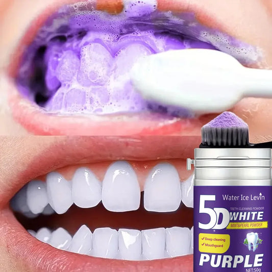 Simple Purple Brightening Powder - Conceals Stains, Non-Sensitive - Enamel-Safe Toothpaste Whitening Powder Suitable for Coffee, Tea, Food, Wine, and Tobacco Stains.