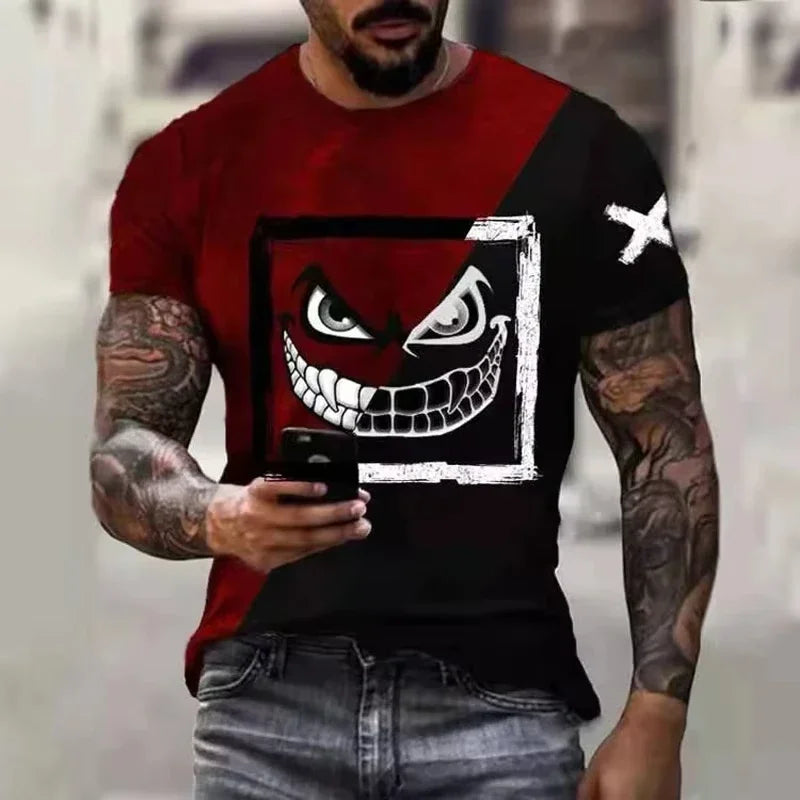2026 New Oversized T-Shirt for Men, Casual Short Sleeve Hip Hop Smiling Face Print, Plus Size Tee Shirt Pullover, Men's T-Shirt Top
