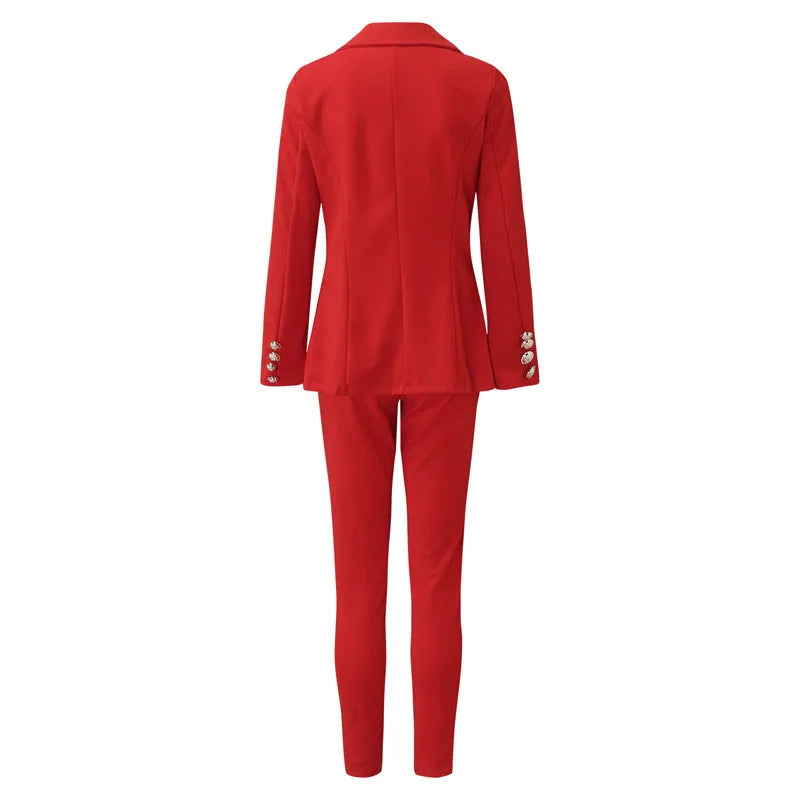 Women's Two-Piece Pant Sets Formal Business Double Breasted Blazers Jacket Pants 2 Piece Set Elegant Ladies Suits Office Lady