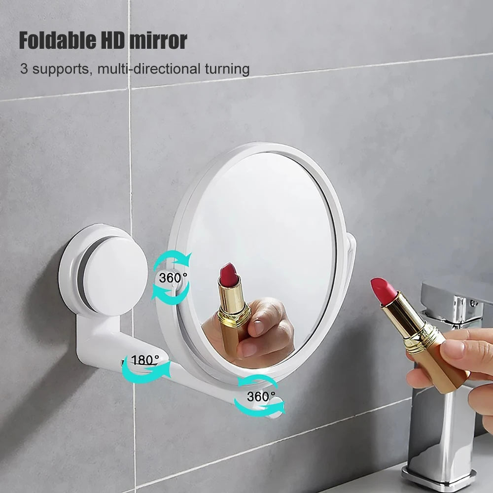 Wall Mirror Folding Arm Extendable Bathroom Mirror, No-Drill Swivel Bathroom Mirror, Suction Arm Double-Sided Cosmetic Makeup Mirror